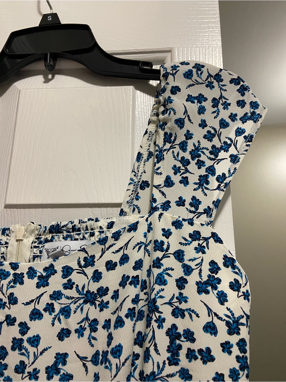 Jessica Simpson White Maxi Dress with Blue Floral Print